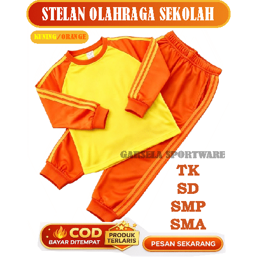 Stelan Olahraga Sekolah Anak TK SD SMP SMA Setelan Training Anak kuning Orange Baju Olahraga Anak Mu