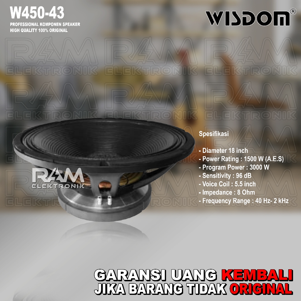 Komponen Speaker 18 Inch WISDOM W450-43 / W45043 Coil 5.5 Original