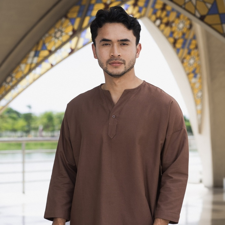Turki Kemeja Koko Linen V-neck Lengan 7/8 BYBLANK – Kemeja Koko Soft Cotton Linen Pria