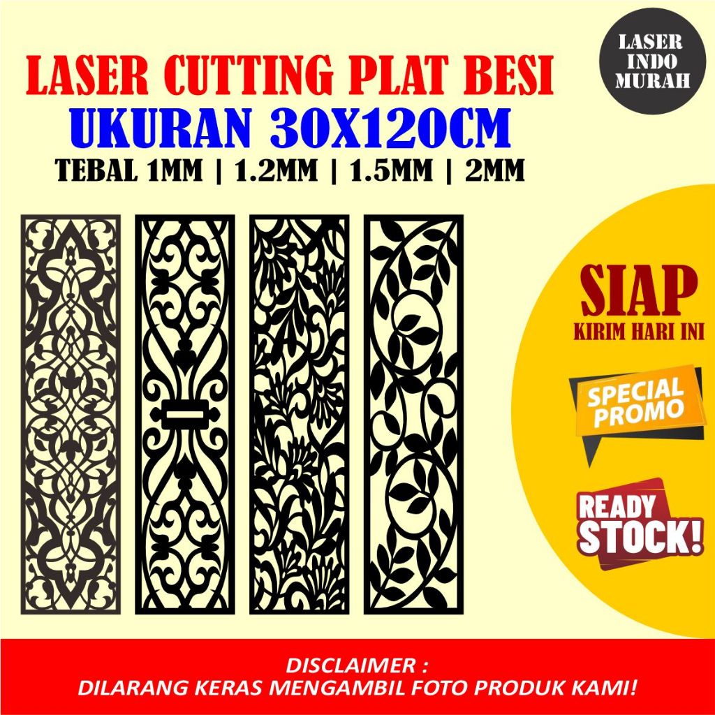 Pagar Plat Besi Laser Cutting Murah Ukuran 30X120CM | TEBAL 1MM 1.2MM 1.5MM 2MM