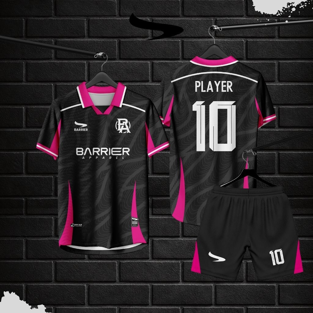 Jersey Custom Full Print Anti UV // Sepakbola // Futsal // Jersey Hitam Pink