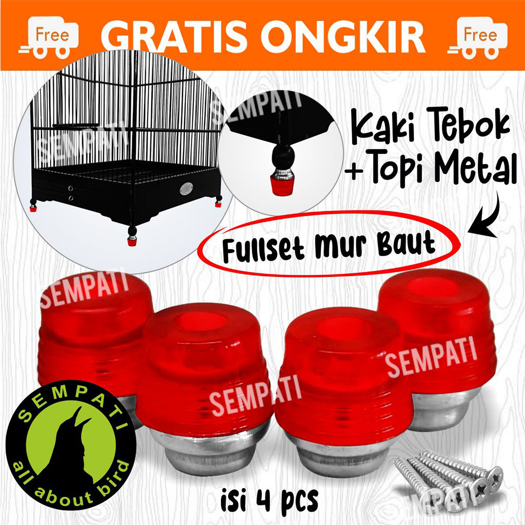 SEMPATI Kaki Karet Isi 4 Plus Nium Silver Kaki Karet Sangkar Kandang Kotak Burung Kacer Kenari Cucak