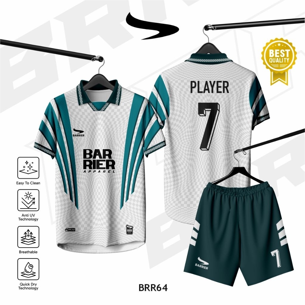Jersey Custom Full Print Anti UV // Sepakbola // Futsal // Jersey Putih Hijau