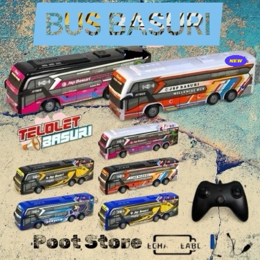 Mainan Bus Telolet Basuri, Bus Remot Kontrol Basuri