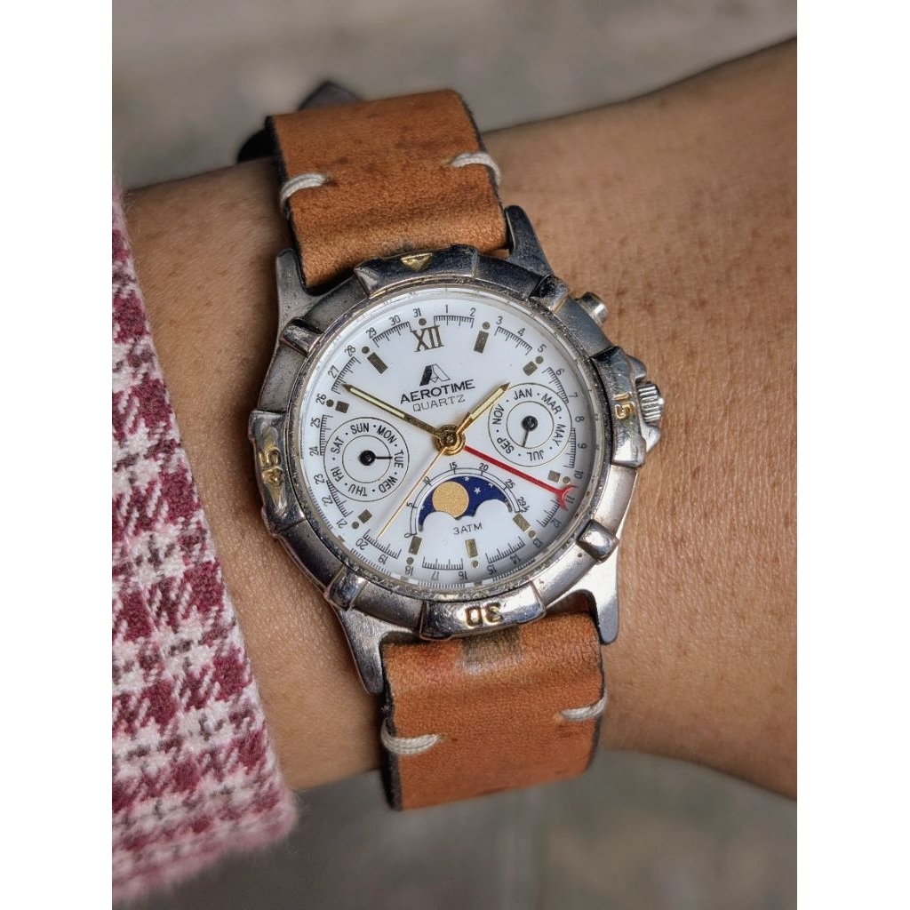 Vintage Aerotime Moonphase Lunar Calendar & Ceramic Dial