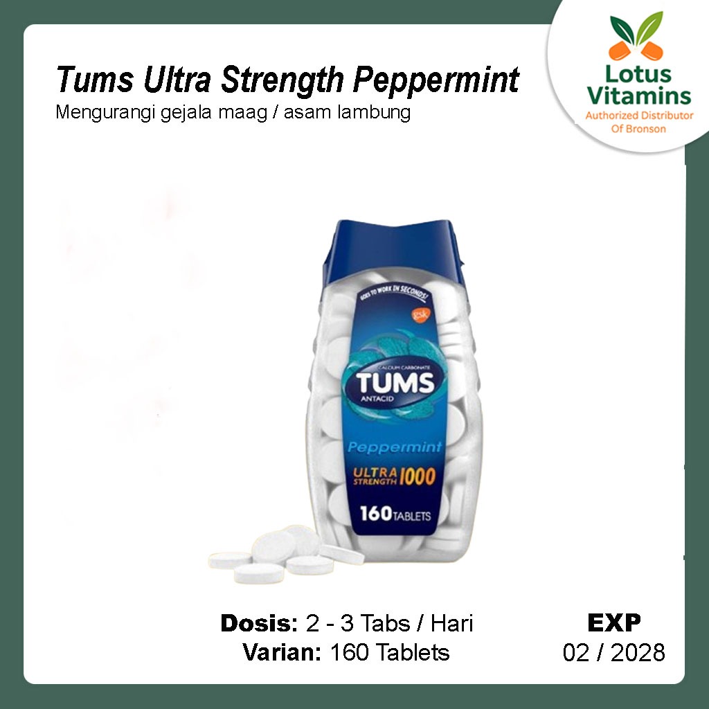 Tums Ultra Strength Peppermint 160 Tabs