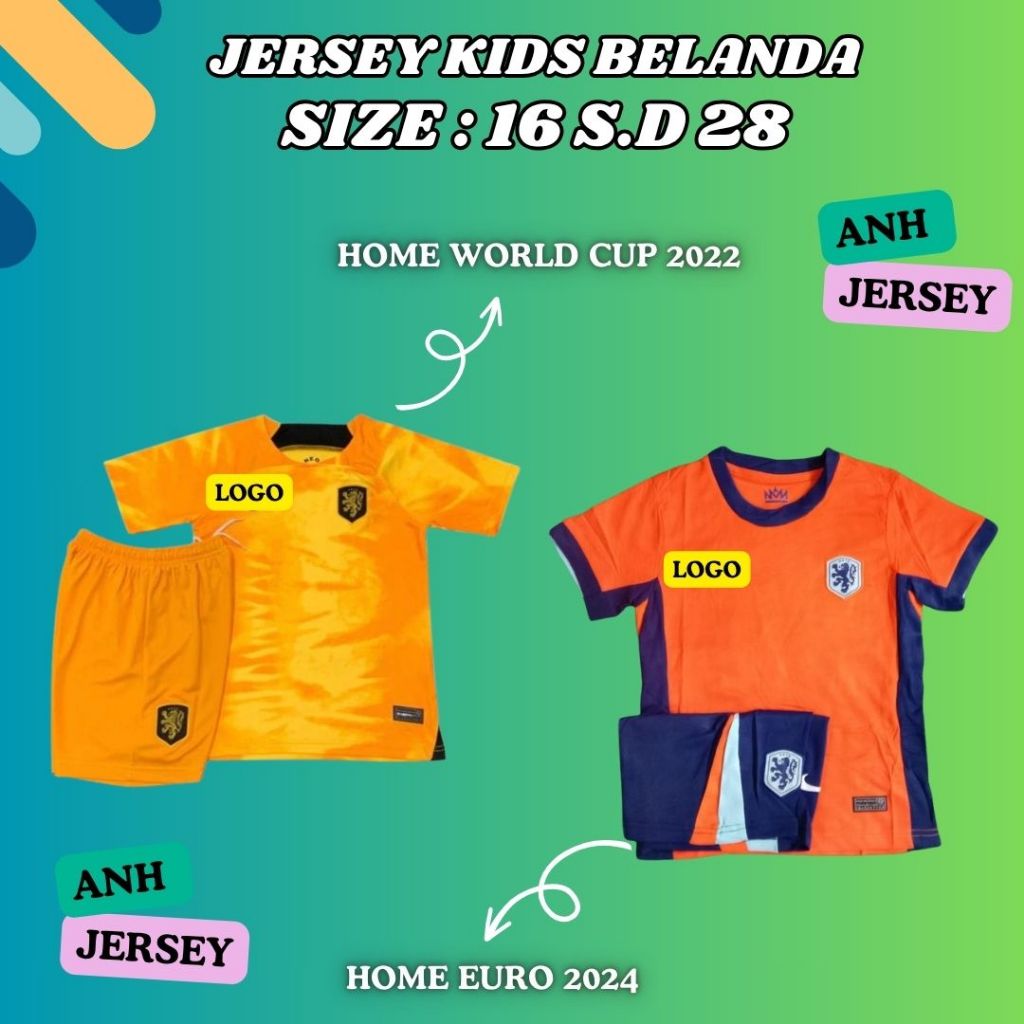 (KIDS) JERSEY BAJU BOLA ANAK NEGARA (BEL4ND4) HOME ORANGE  PIALA DUNIA PIALA EROPA  2023 2024 2026