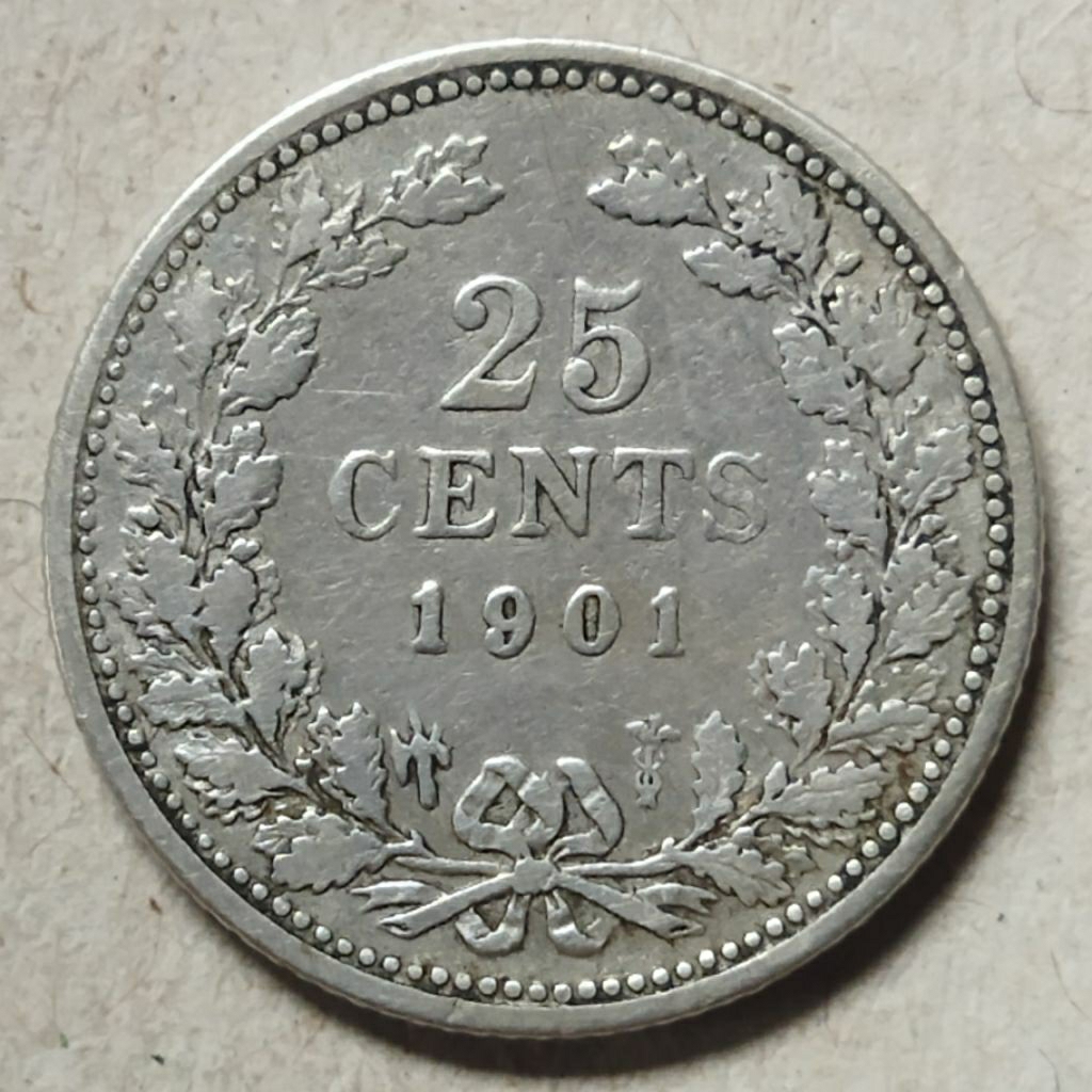 Koin perak 25 cents 1901 Wilhelmina