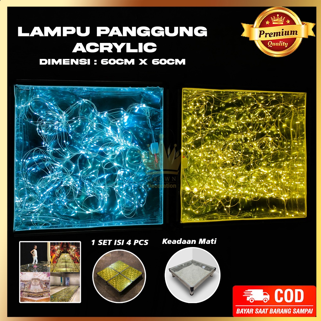 1 Set 4 Pcs Lampu Kaca Panggung Akrilik Lantai Kaca Tempered Glass LED Starlit Dance Wedding Floor |