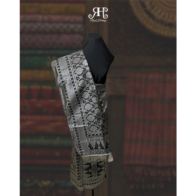 Songket Palembang Motif Lepus Warna Hitam Silver, Songket Murah, 1 Setel | Rizal Songket