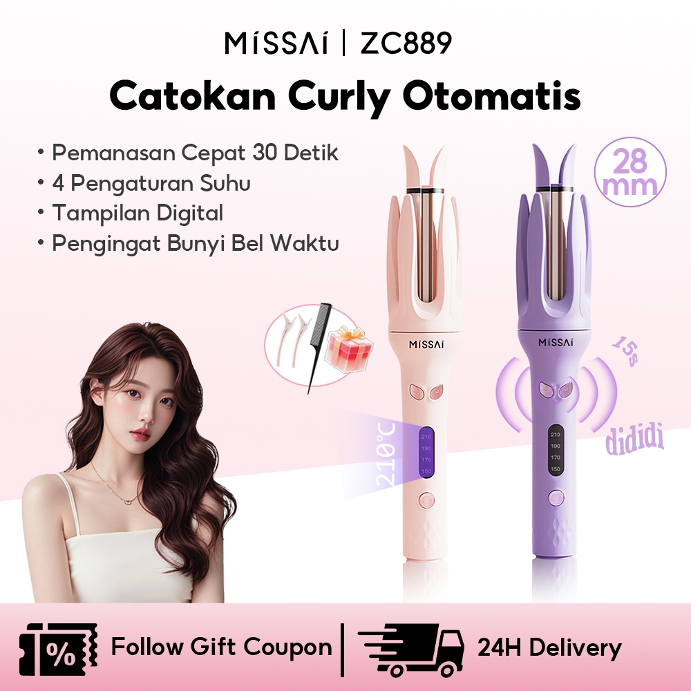 MISSAI Catokan Curly Otomatis 28MM Catokan Keriting Rambut Otomatis Gigi Keempat Layar Digital Multi