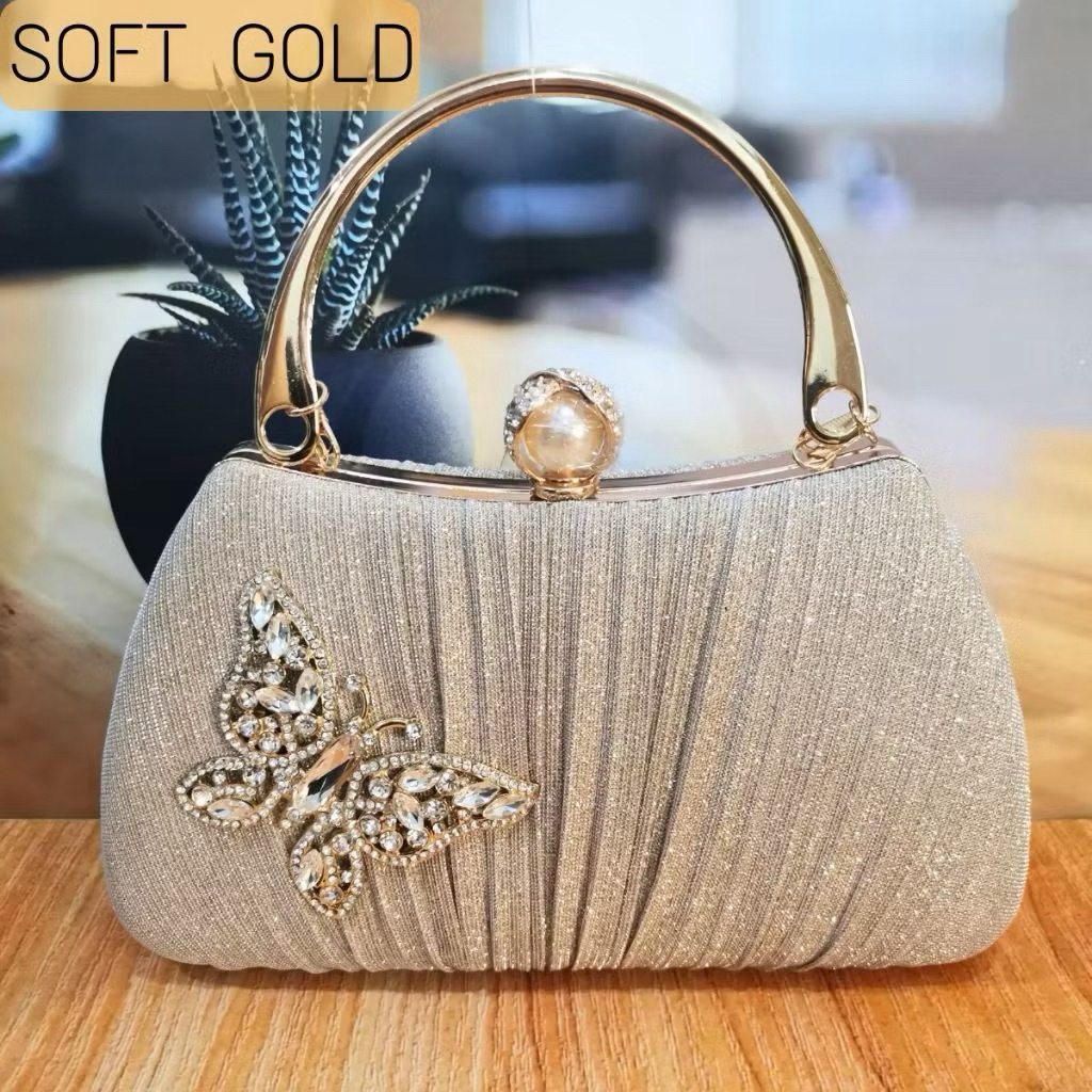 Tas Pesta Wanita Elegan Glitter - Tas Kondangan Wanita Model Clutch Tali Panjang