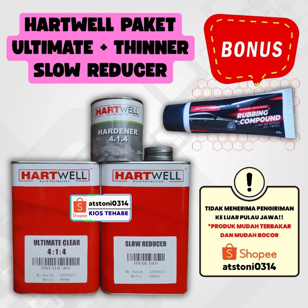 Hartwell Paket CLEAR ULTIMATE 414 + Thinner Slow Reducer  - Perawatan cat kendaraan mobil motor