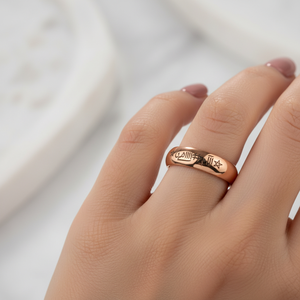 Cincin Custom Tulisan Arab Allah Ring Wanita Pria – Bahan Suasa Asli JND Jewelry – Gold Rosegold Sil