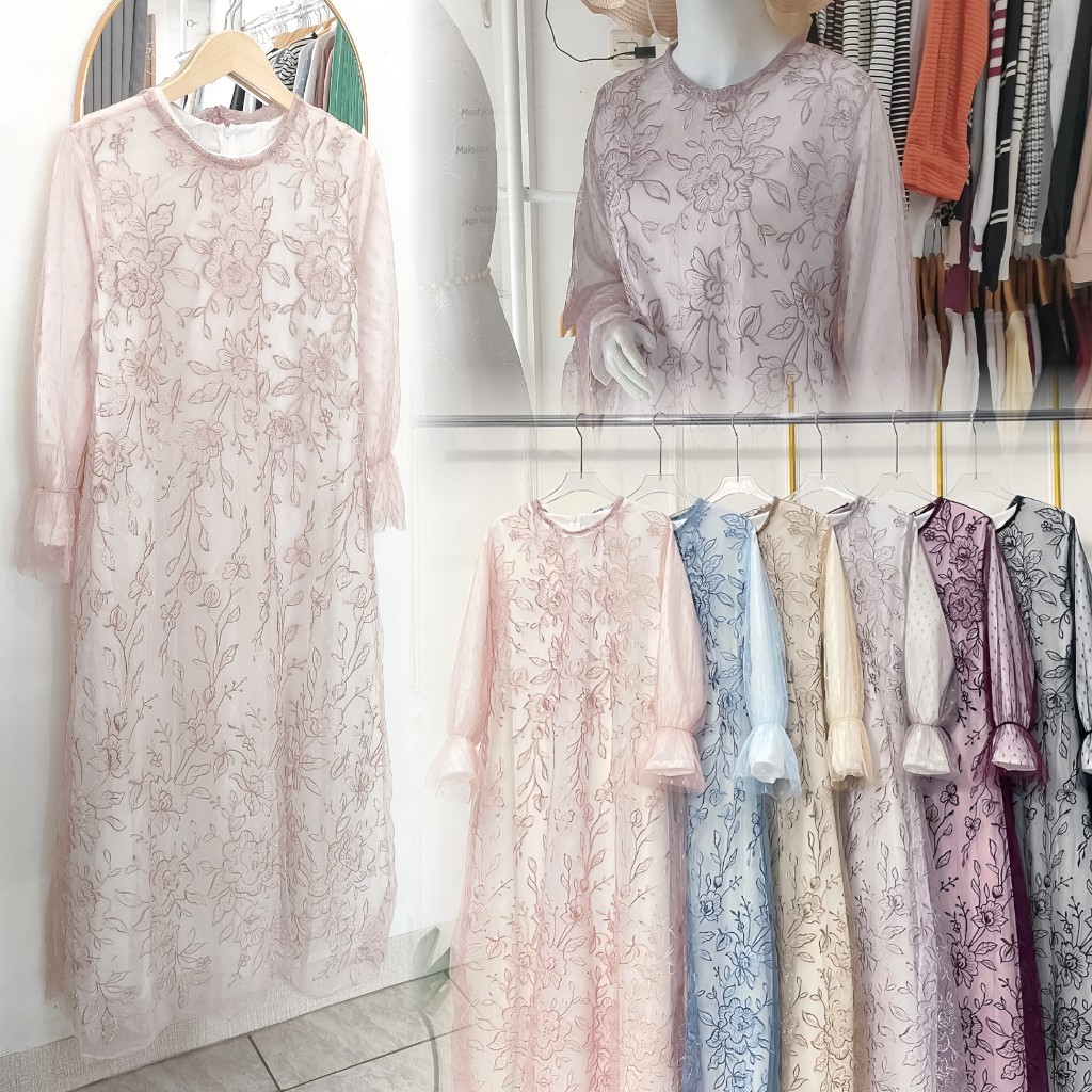 Gamis brokat/dress kondangan brokat halus/long outer brokat/gamis brokat tile furing velvet