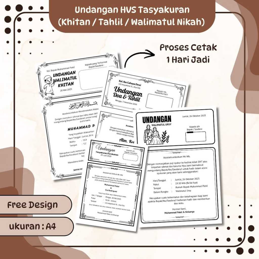 Undangan HVS A4 Custom Murah Free Design | Undangan Tasyakuran Walimatul Nikah Khitan Aqiqah Tahlil 