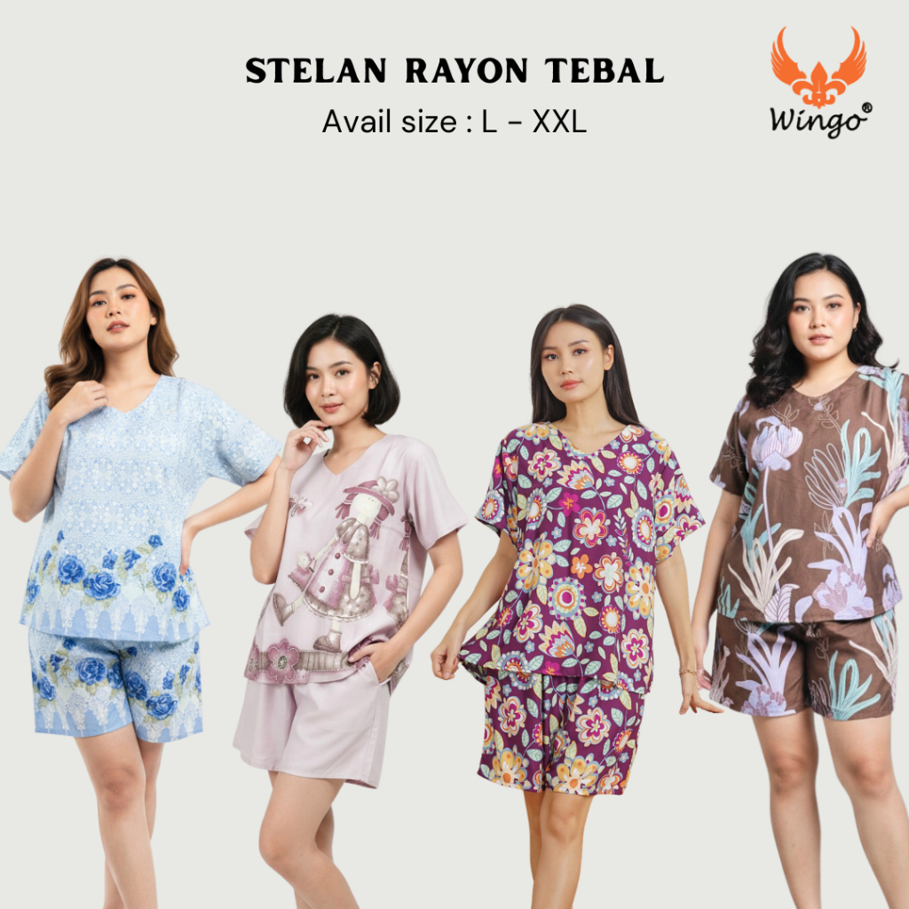 [WINGO PREMIUM] BAJU TIDUR RAYON TEBAL WANITA CELANA PENDEK HP L XL XXL
