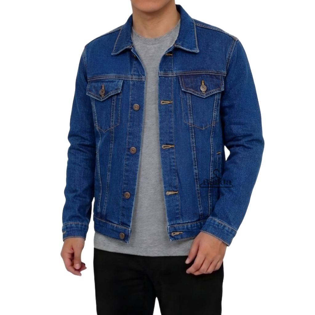 Jacket Jeans Pria Denim Sport Casual Slimfit Biowash M L XL