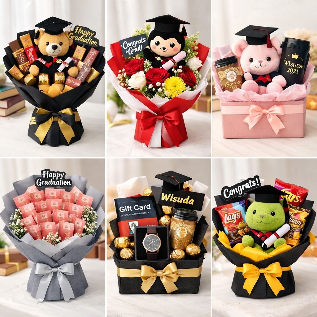 Bucket Wisuda Bunga & Boneka – Hadiah Elegan untuk Wisudawan