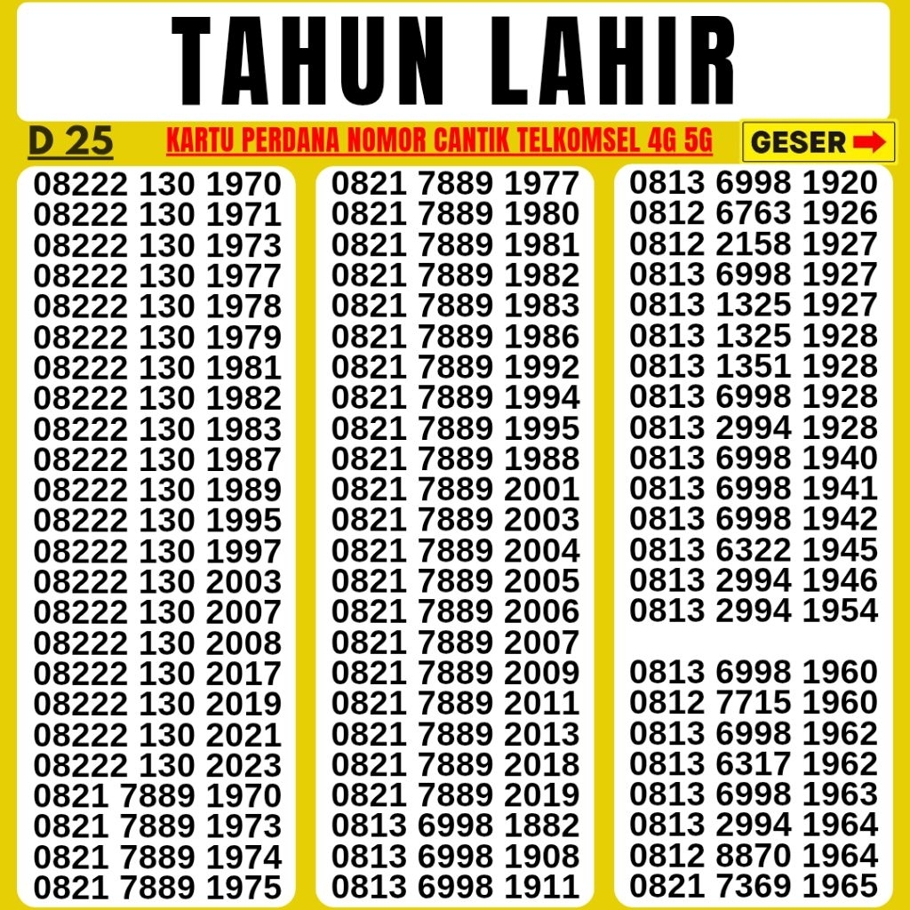 Nomor Cantik Telkomsel Simpati Panca Super TAHUN 7889 Kartu Perdana Telkomsel Tsel Red Telkomsel 5g 