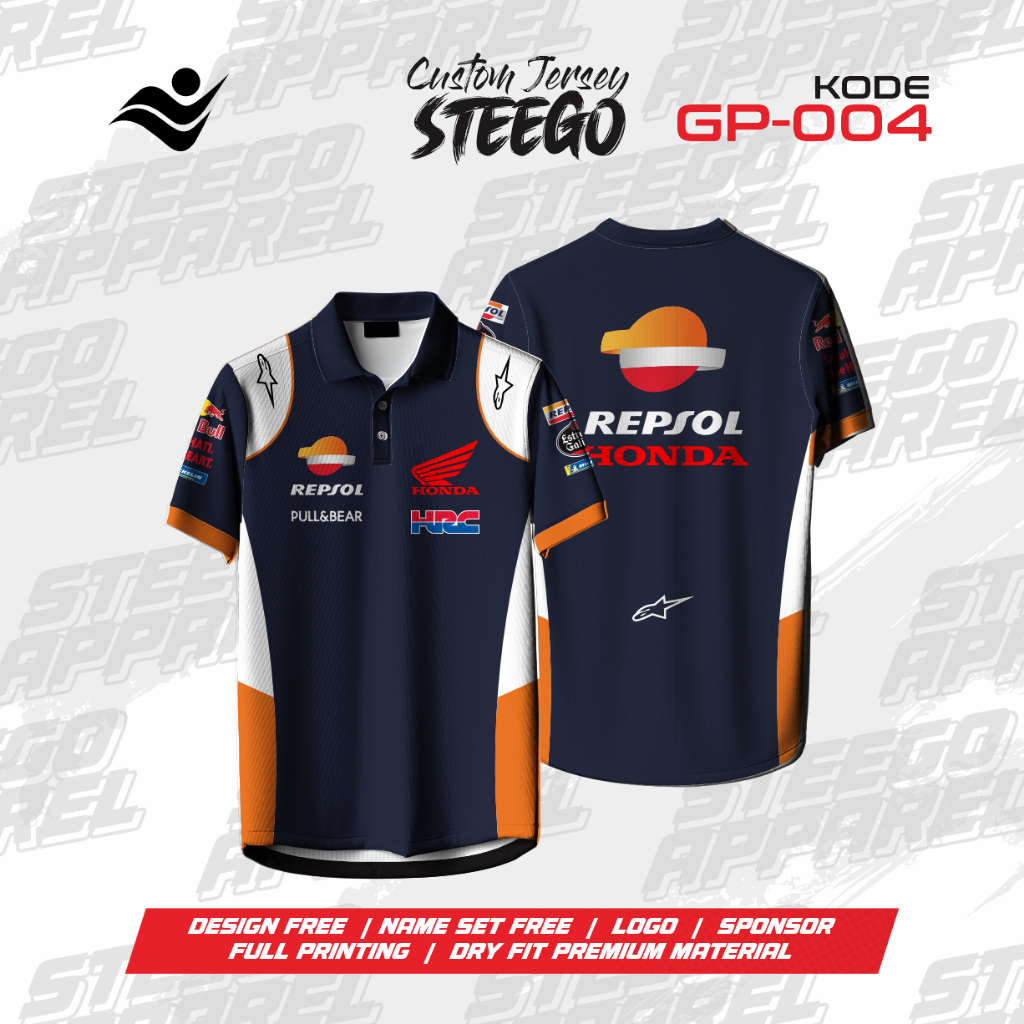 Jersey Polo Crew Team Honda Repsol HRC Moto GP Kaos Team Honda FREE CUSTOM