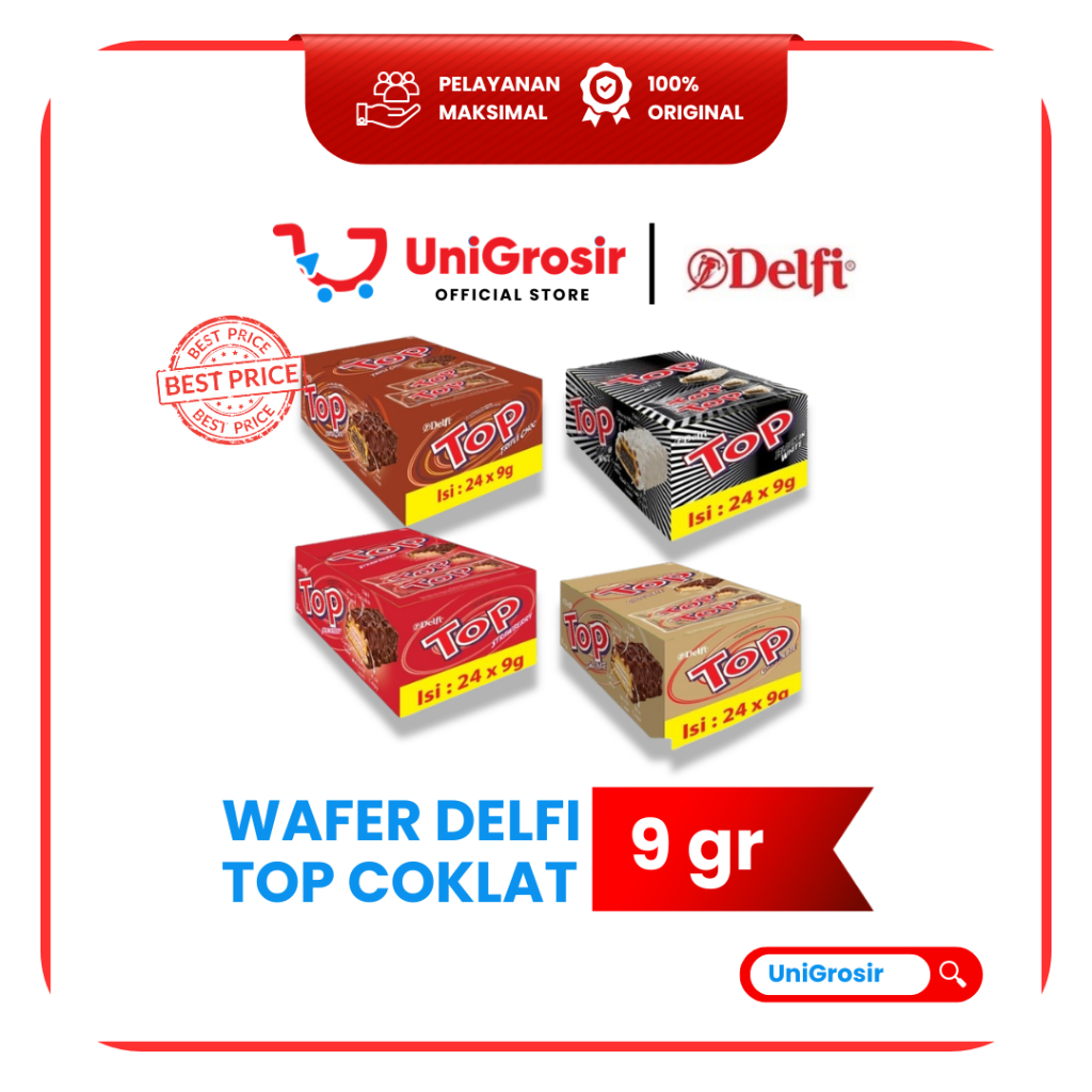 [UniGrosir] WAFER DELFI TOP COKLAT CHOCOLATE STRAWBERRY BLACK IN WHITE TRIPLE COKELAT BOX KOTAK ~ 9 