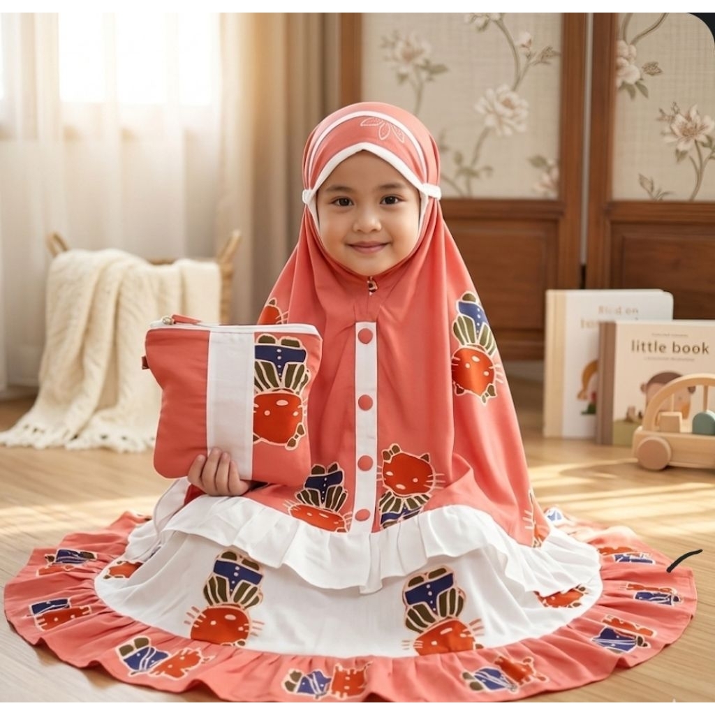 Mukenah Setelan Anak Batik Lawang Sewu Warna Random
