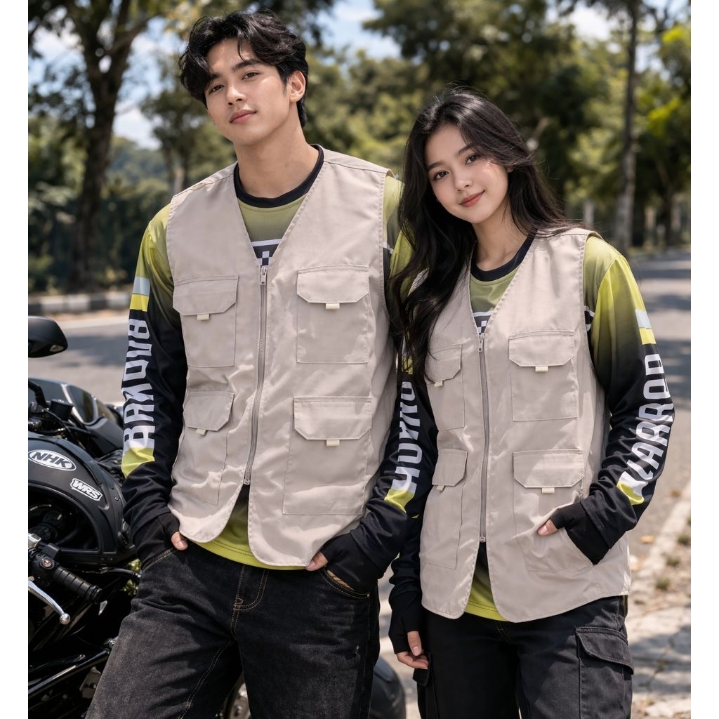 Rompi Outdoor Cauple Unisex Premium – Vest Banyak Kantong Stylish Pria Wanita