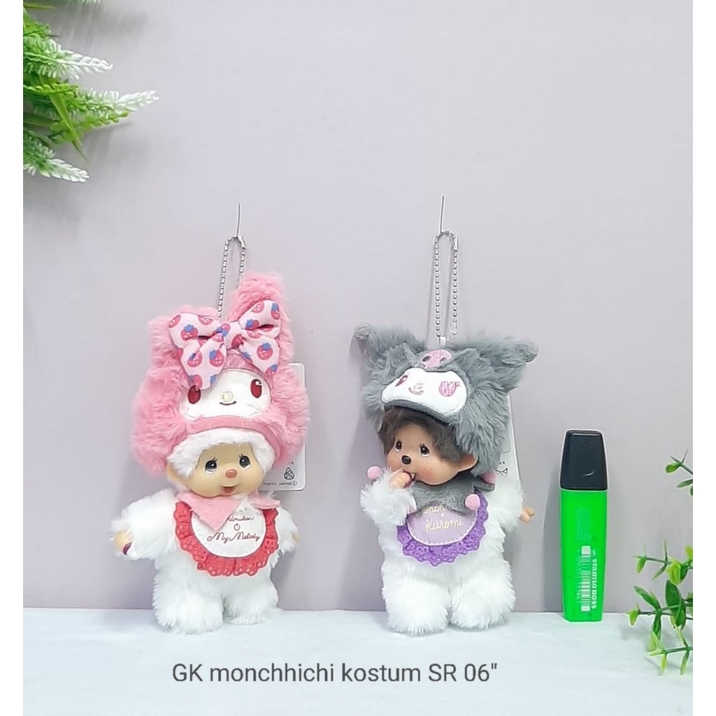 Gantungan Kunci Monchichi Kostum Melody & Kuromi Bag Charm Boneka Chimutan Monchichi