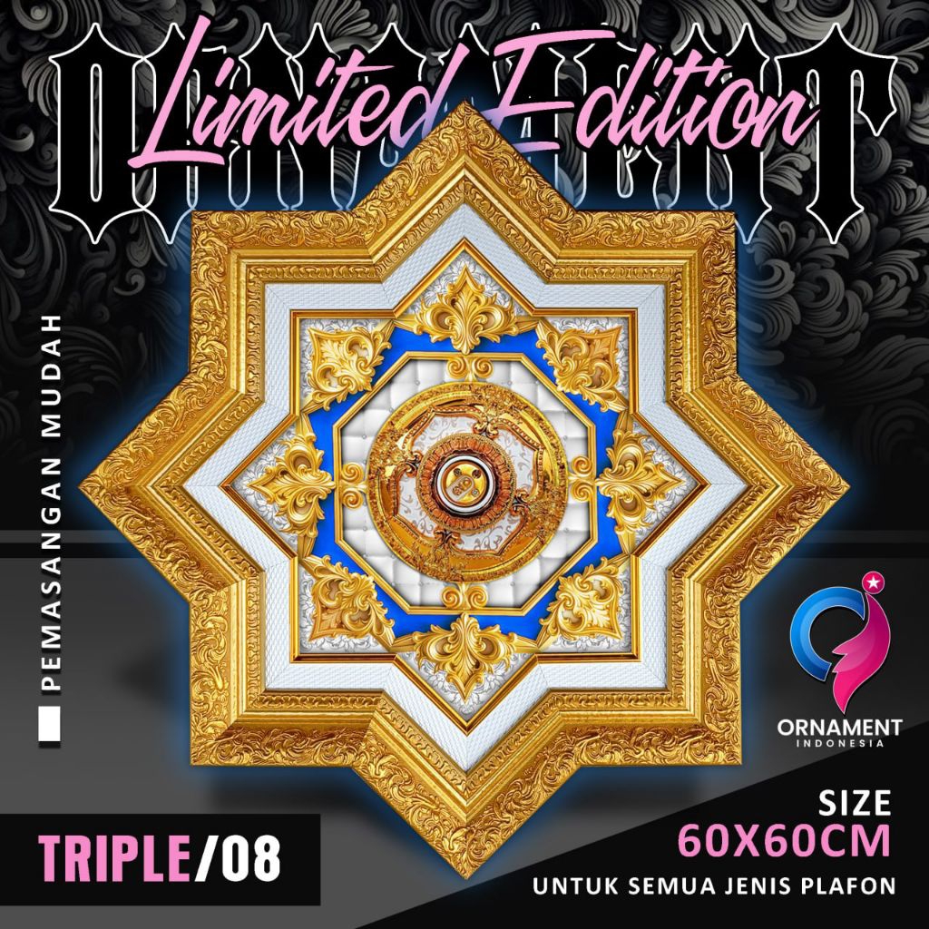 Ornamen fitting lampu plafon limited edition 60x60cm ukir tebal doble pigura
