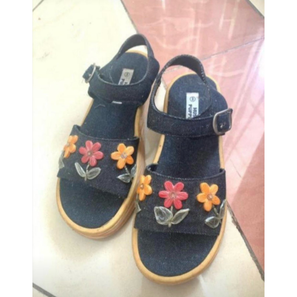 Hush puppies australia denim flower shoes for women sepatu casual basic wanita bunga-bunga jeans