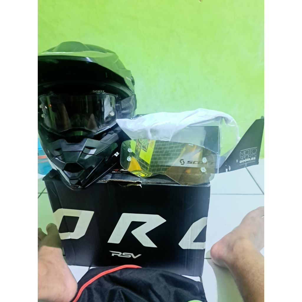 RSV HELMET ORCA ONEONENINE SERIES BLACK PLUS GOGGLE SCOTT GREY free glass kuning new