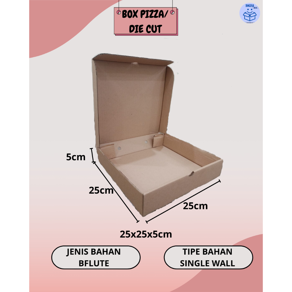 Kardus Box Pizza ukuran 25x25x5 Cm/ Diecut/ Karton Pizza