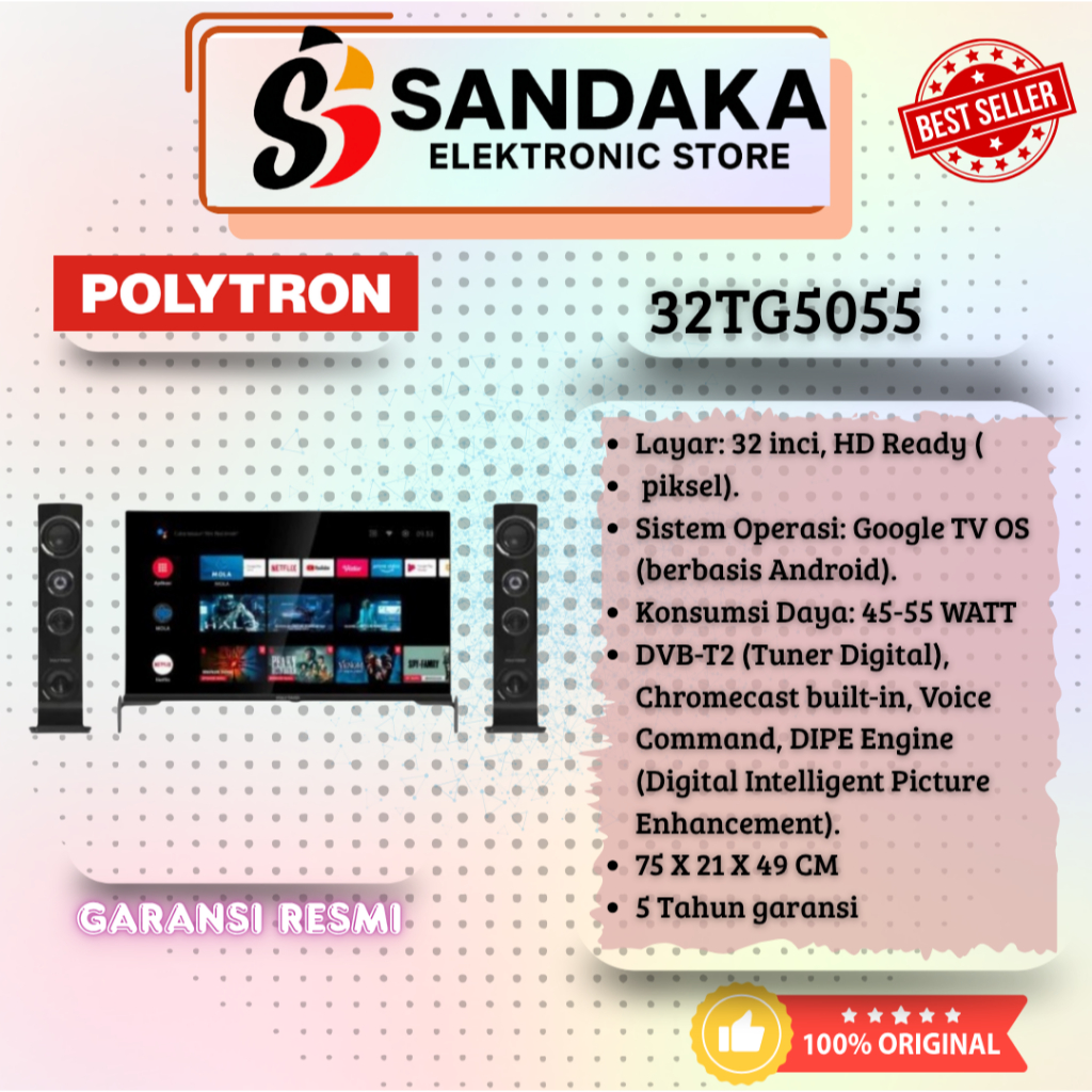 LED POLYTRON 32INC 32TG5055 ANDROID TV GARANSI RESMI