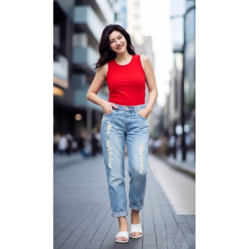 JEANS BOYFRIEND (Non Stretch) BF PUNNY-CYG RIPPED LITE BLUE & DARK BLUE - (gak tembus) Size: 28,29,3