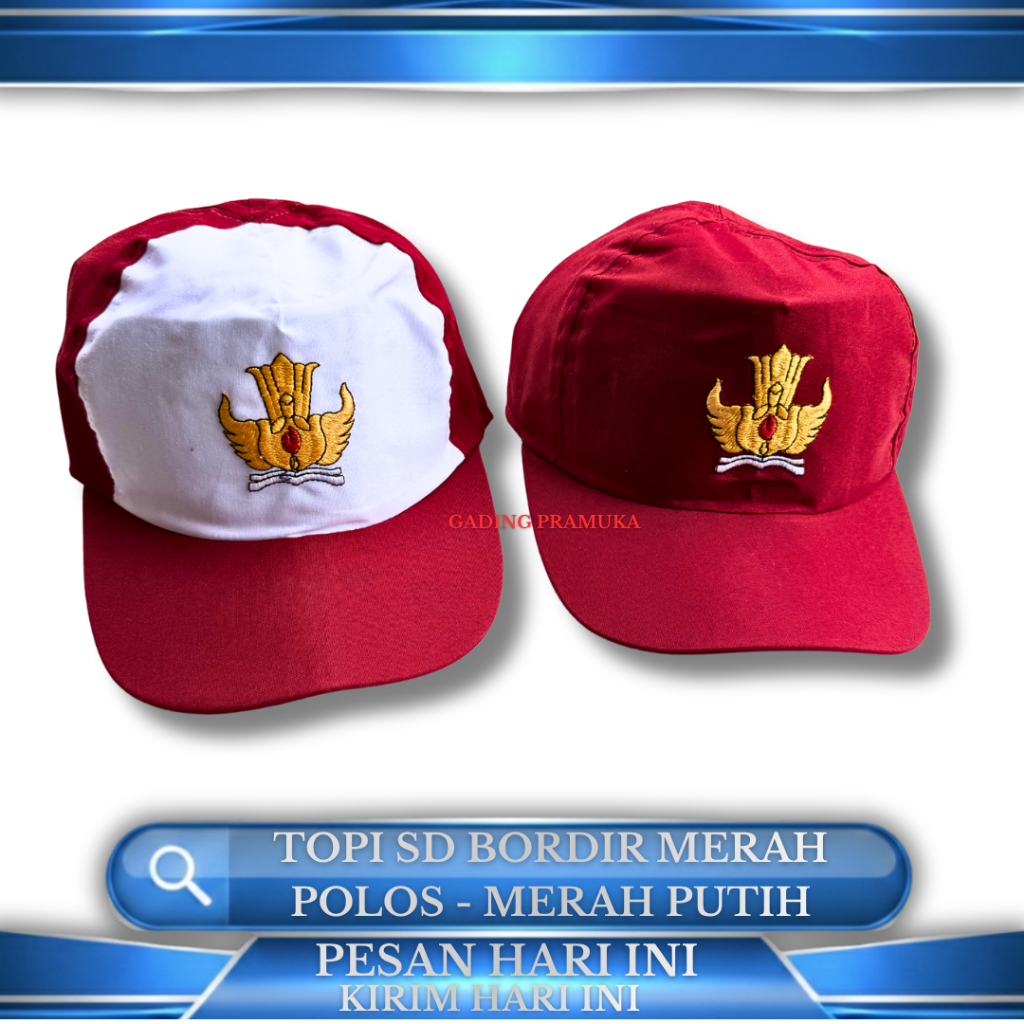 Topi SD perekat / topi sekolah SD merah putih / merah full