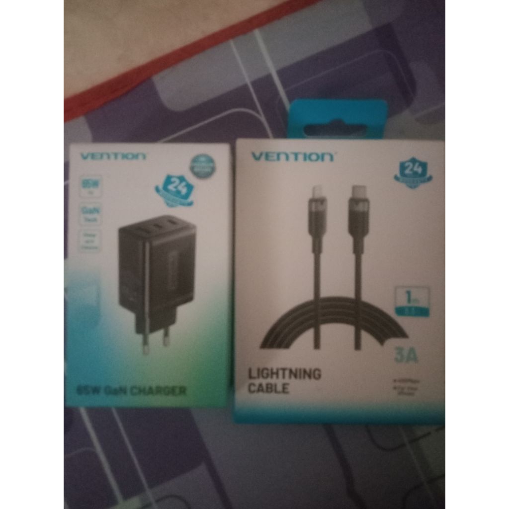 Charger Vention 65w + Cable lightning to USB-C