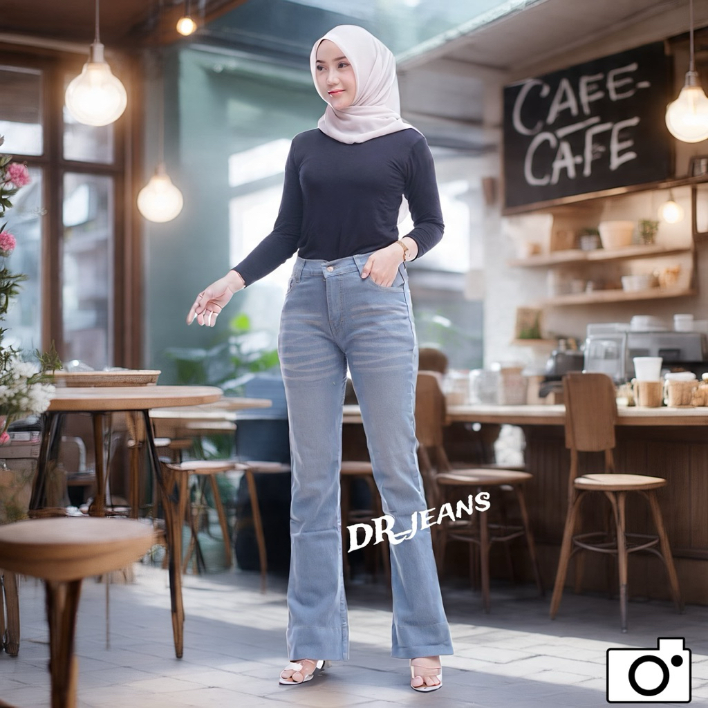 Celana Jeans Cutbray Lipat Bawah/Celana Cutbray Wisker Lipat Bawah Strech Premium
