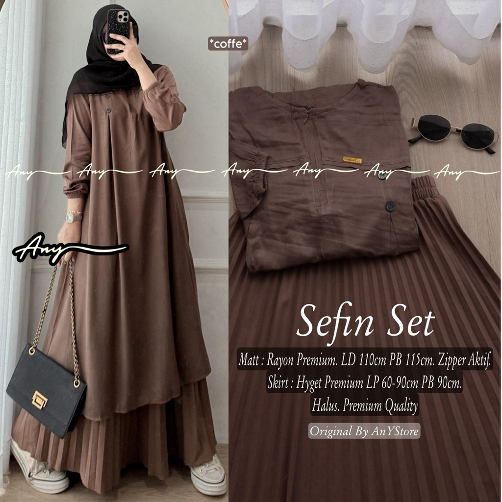 ifah kinan sefin yumiko set tunik rayon polos rok plisket bunga by ANY