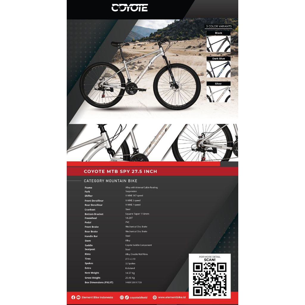 Sepeda gunung MTB Element Spy 27.5" Inch