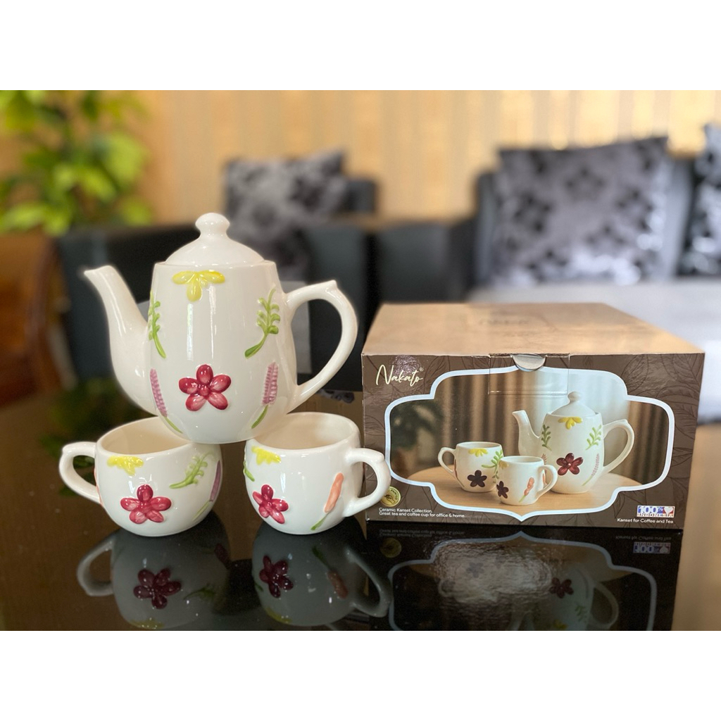 [ isi 1 teko + tutup dan 2 cangkir) Nakato tea set lucu gemas dan aesthetic cocok untuk isian hamper