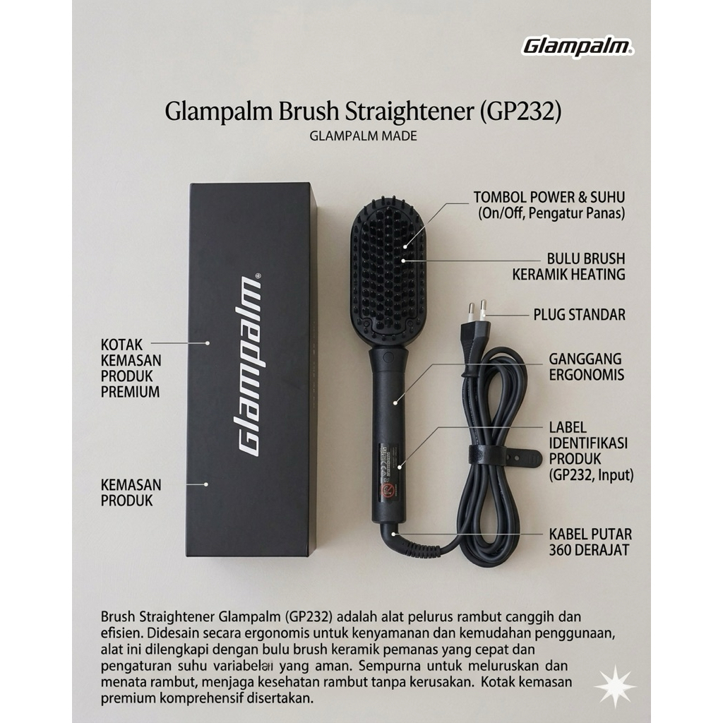 Glampalm OG Hot Brush Straightener GP621AG (PRELOVED)