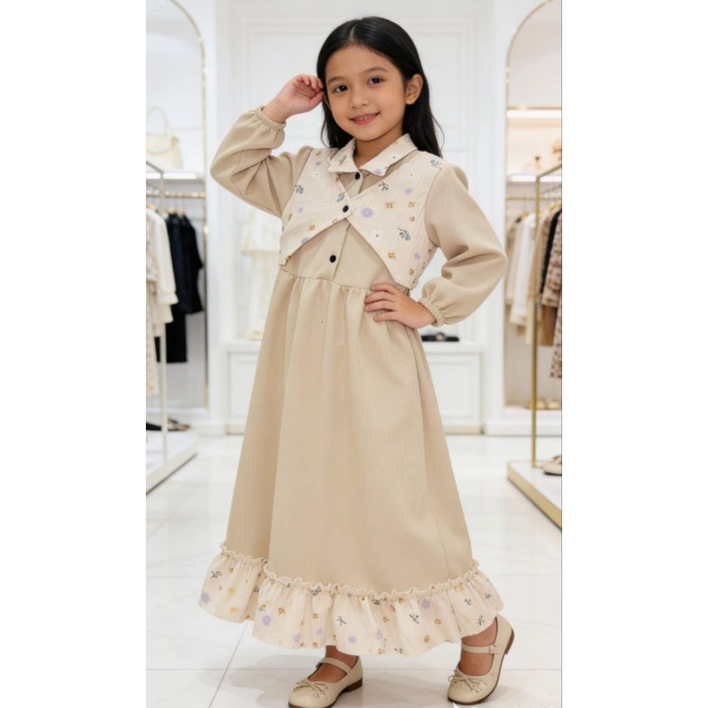 Gamis Rompi anak perempuan lengan panjang dengan variasi rendah bawah untuk usia 2-8 tahun baju musl