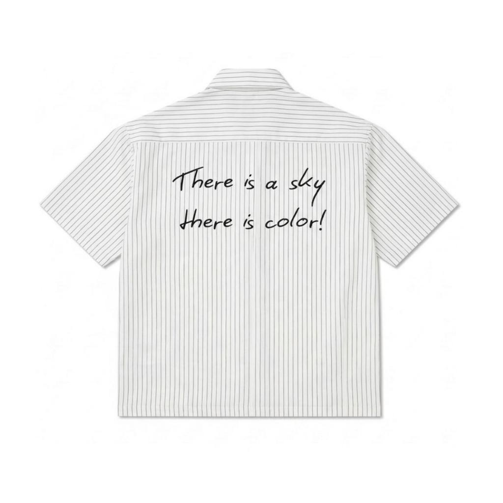 Qwertylife Workshirt Boxy Stripe Sky White