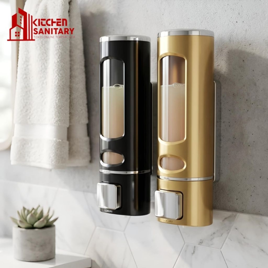 Tempat Sabun Cair Dinding Single Hitam & Emas / Tempat Sabun Cair Dinding / Soap Dispenser Toilet Ka