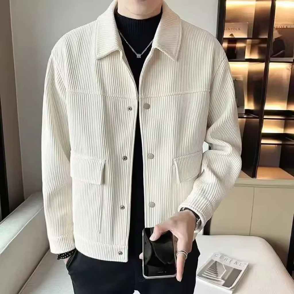 Elvesse Jaket Pria Corduroy Cream Premium | Outer Casual Korea Trendy Kekinian