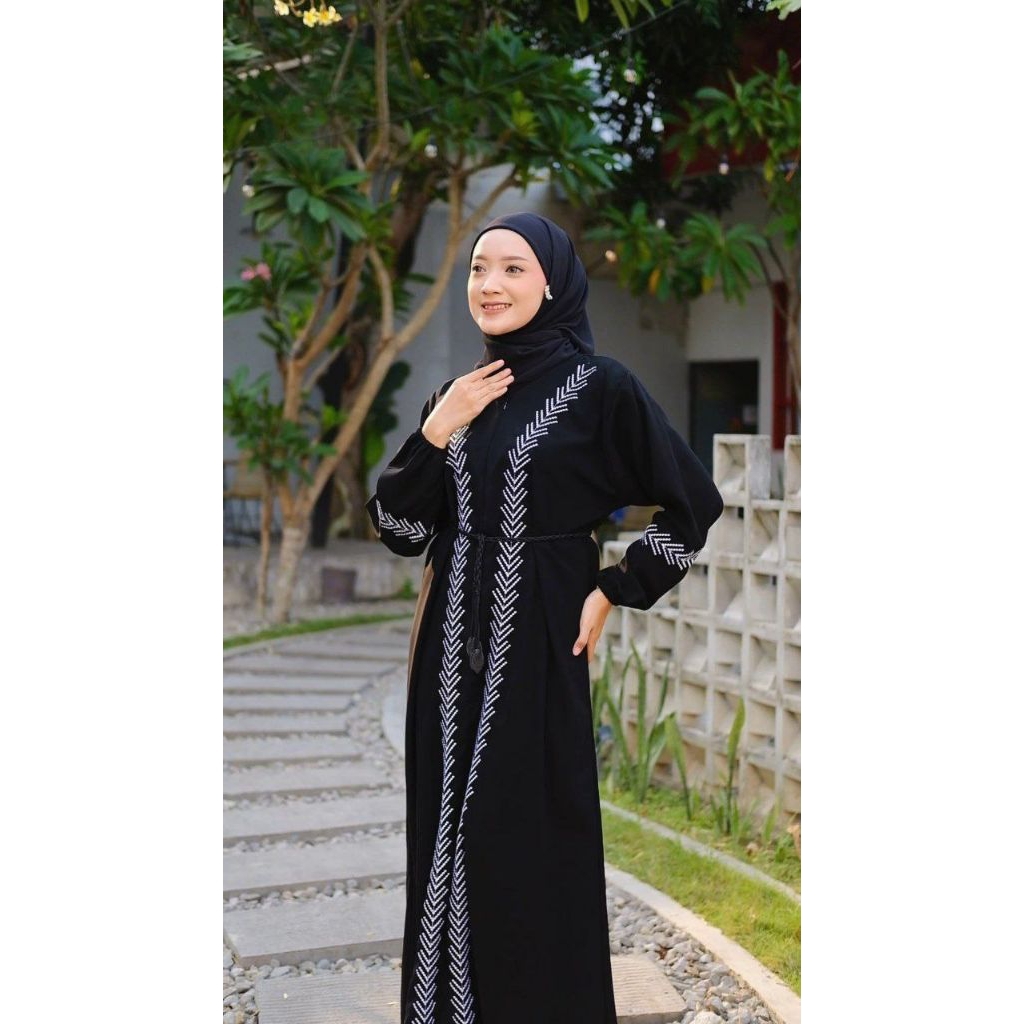 ABAYA HITAM LIST BORDIR / GAMIS ABAYA HITAM TERBARU