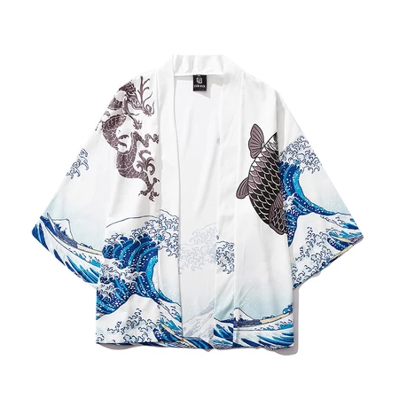 Pakaian Lengan Pendek Pria Fashion Cardigan Kimono Jepang Longgar Gaya Harajuku Jepang