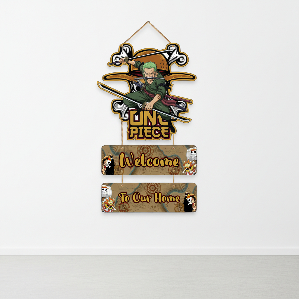Wall Decor One Piece Zoro Welcome Home Hiasan Pintu Gantung Kayu MDF Wall Decoration Karakter Anime