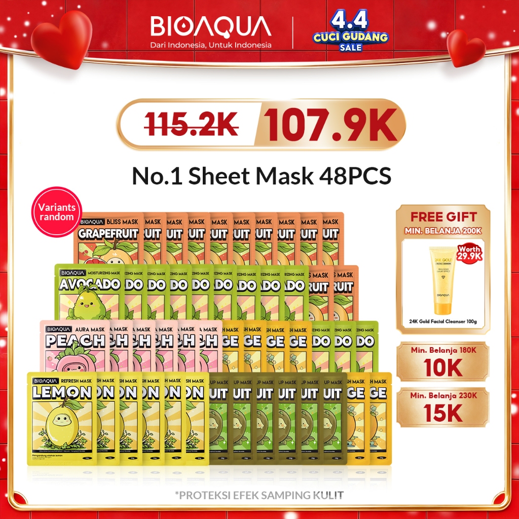 BIOAQUA Fruit Sheet Mask Masker Wajah Mix 24pcs / 48pcs SheetMask Face Mask Masker Muka Untuk All Sk